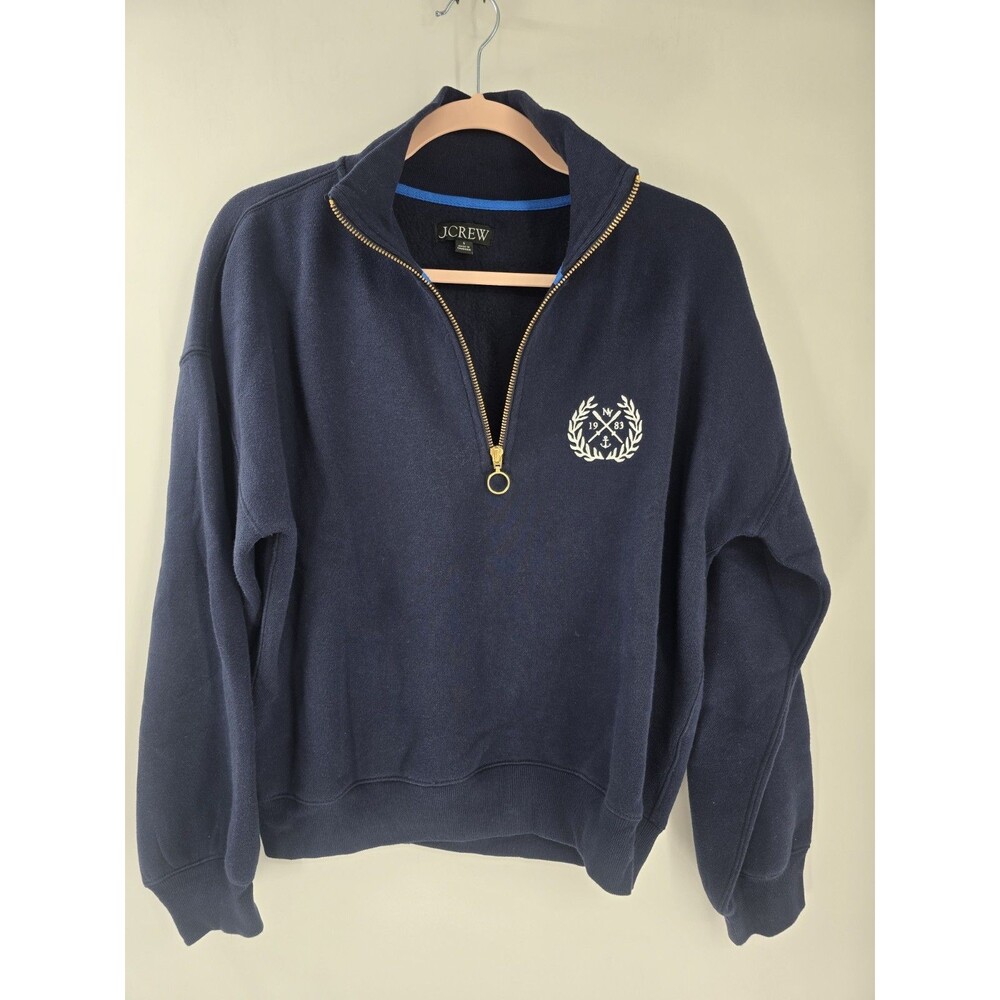J. Crew Navy Heritage Fleece 1/2 zip Sweatshirt Small Preppy Tennis Academic